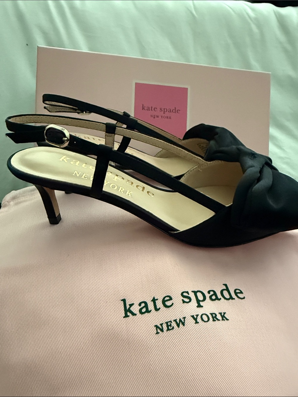 kate spade Black Pointed-Toe Slingback Mules with Bow - Picture 6 of 11